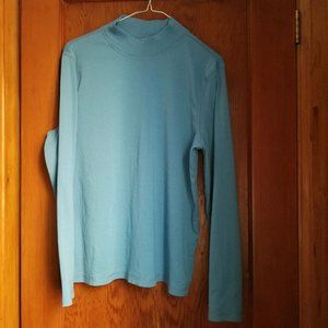 Long sleeve T-shirt top mock neck, Northern Reflections, dk turquoise, cotton